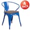 Flash Furniture Blue Metal Chair with Wood Seat and Arms, PK4 4-CH-31270-BL-WD-GG - alternate 3